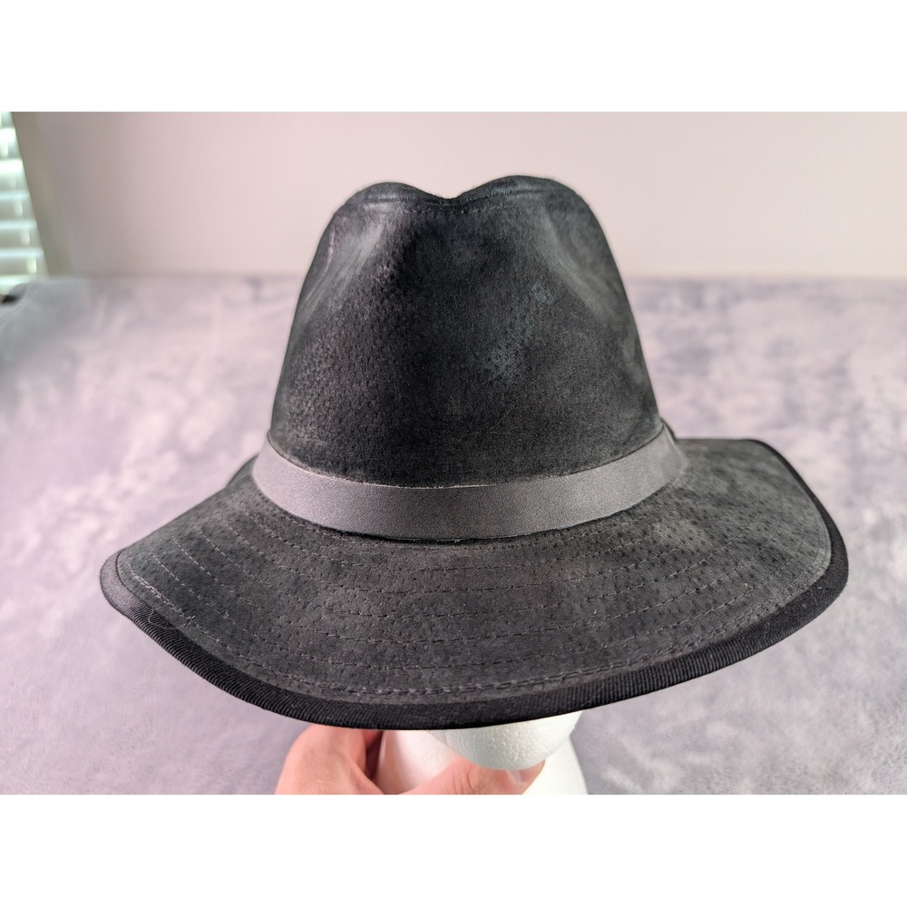 Capas Headwear Black SAFARI Suede Fedora Hat Leather Band Mens Size Large